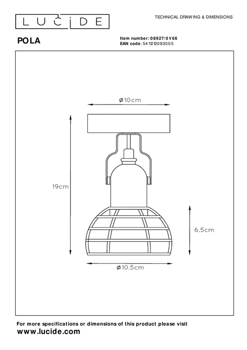 Lucide POLA - Deckenstrahler Kinderzimmer - Ø 10,5 cm - 1xE27 - Rosa - technisch